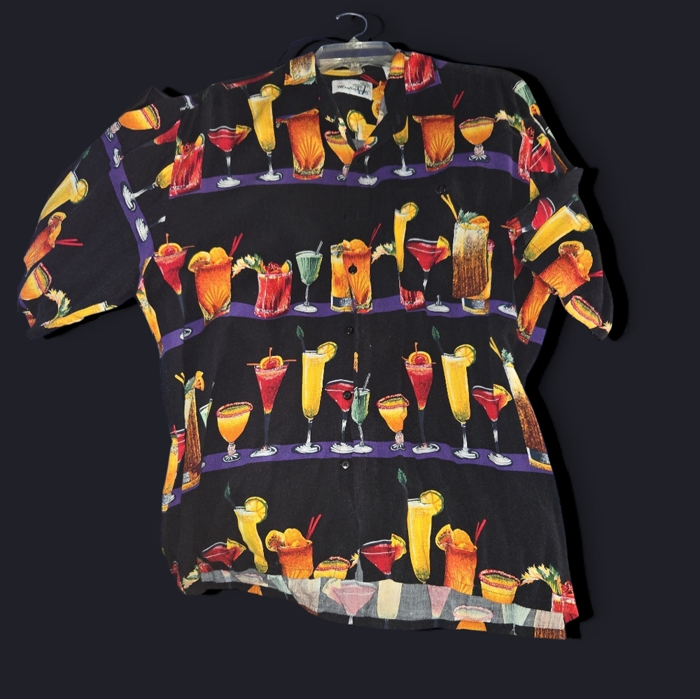 Vintage Hawaiian Shirt Cocktail Print Men's Casual Shirt